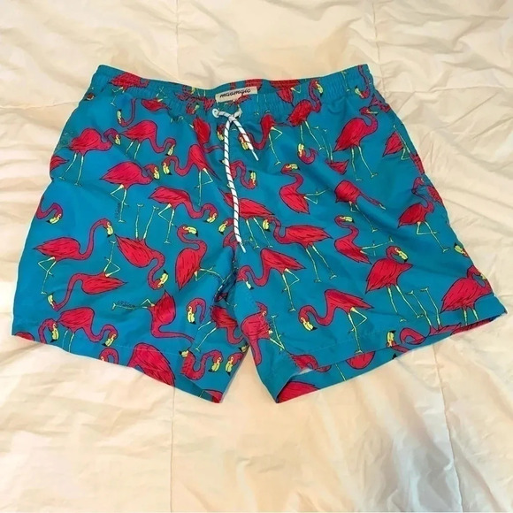Men’s Flamingo Print Pink Blue tropical Miami Swim Trunks XL - Picture 5 of 10